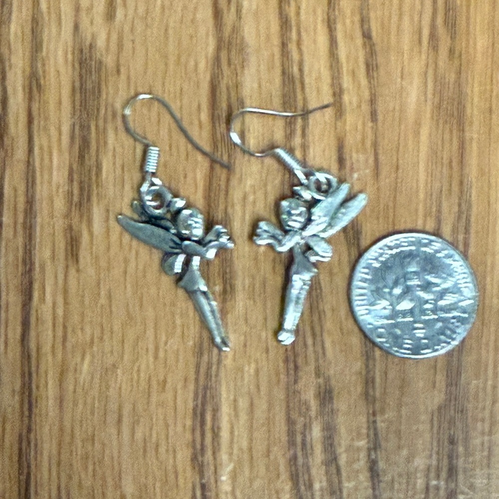 Vintage Tinkerbell Fairy Silver Dangle Earrings - Picture 2 of 2